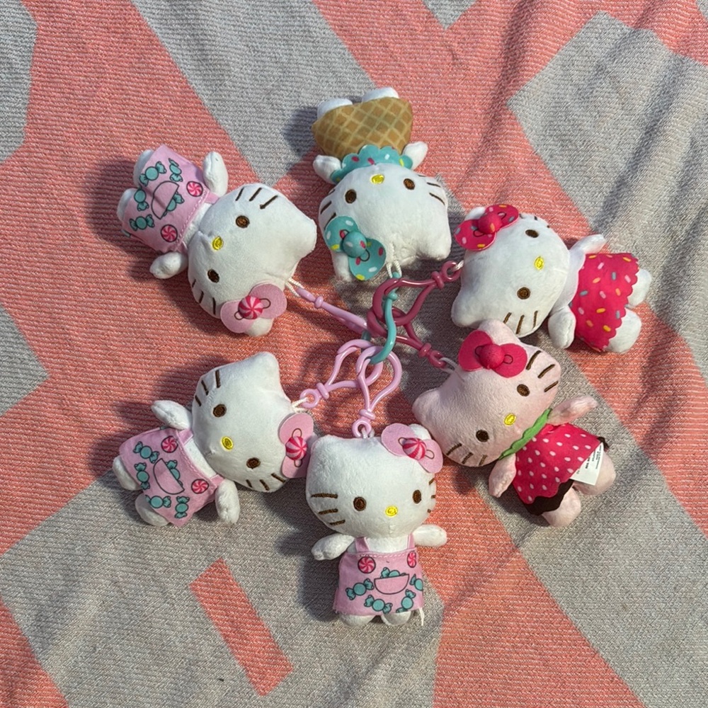 Hello Kitty Mini Plush Keychain Bundle (Set of 6)— Rare & Collectible!